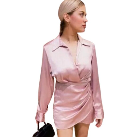 ZARA- BLOGGER'S FAVOURITE- SHORT SATIN DRESS PINK XS 💕✨ - Picture 5 of 8